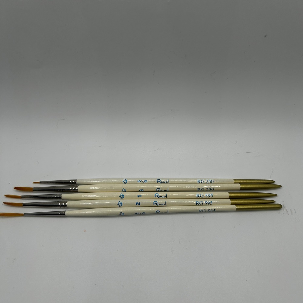 Royal Langnickel Detail Paint Brush Set 5pc Cream Gold Excellent Golden Taklon
